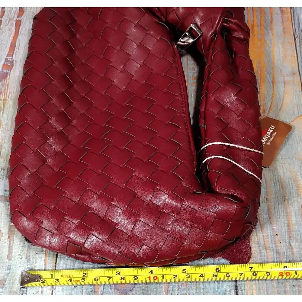 SKMQAKU - Knoted Woven Handbag Pull Zipper Closure - Claret - NEW in Box‎